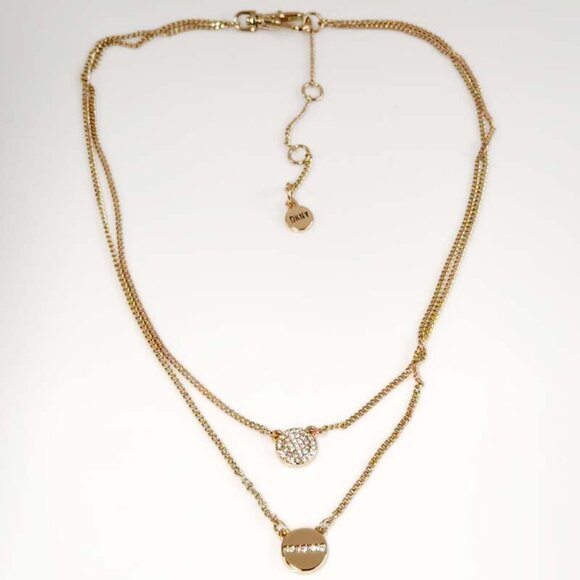 DKNY Gold-Tone Crystal Pendant Two-Row Necklace - Picture 4 of 5